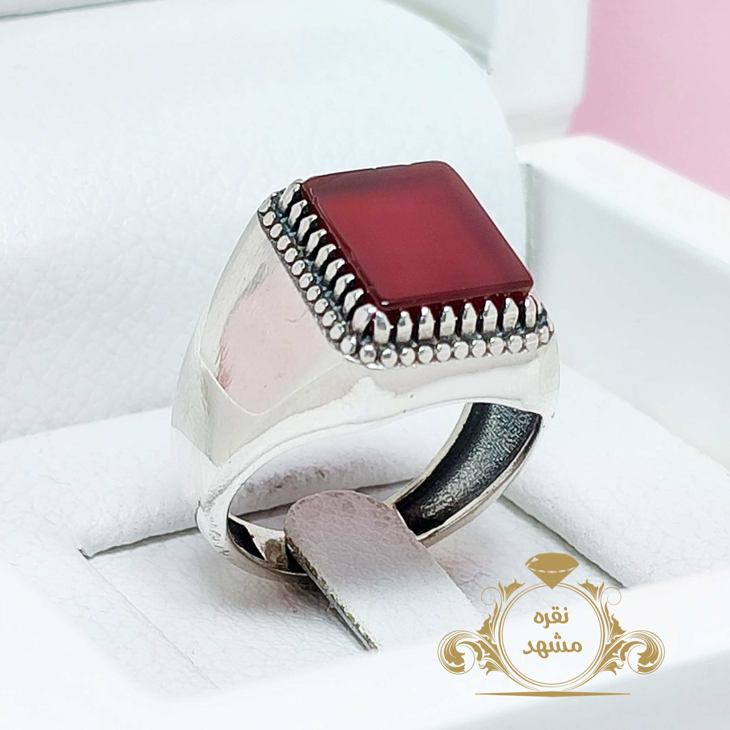 انگشتر عقیق سرخ مردانه چهارگوش فیلی کد 09144874