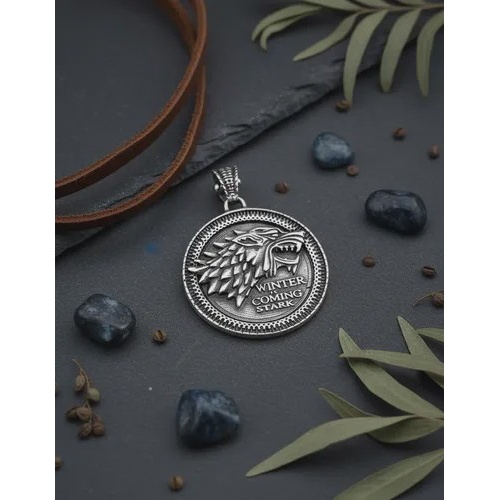 گردنبند مردانه گرگ نماد خاندان استارک استیل تیتانیوم