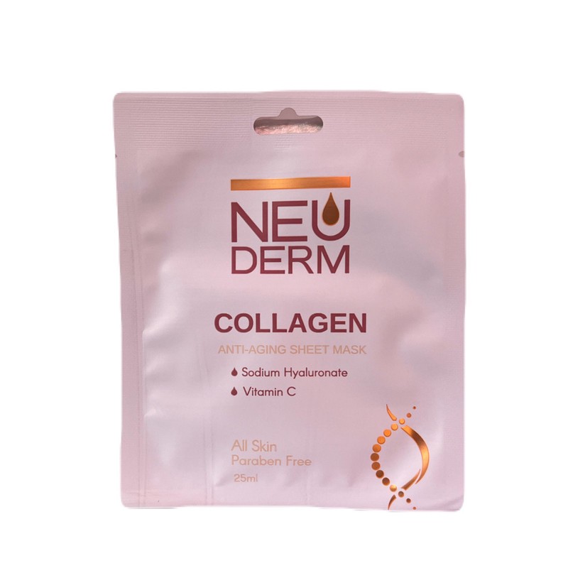 ماسک صورت نئودرم مدل collagen حجم 25 میلی لیتر، آبرسان، محکم کننده، ضدچروک، ضد پیری، حاوی هیالورونات سدیم و ویتامین C...