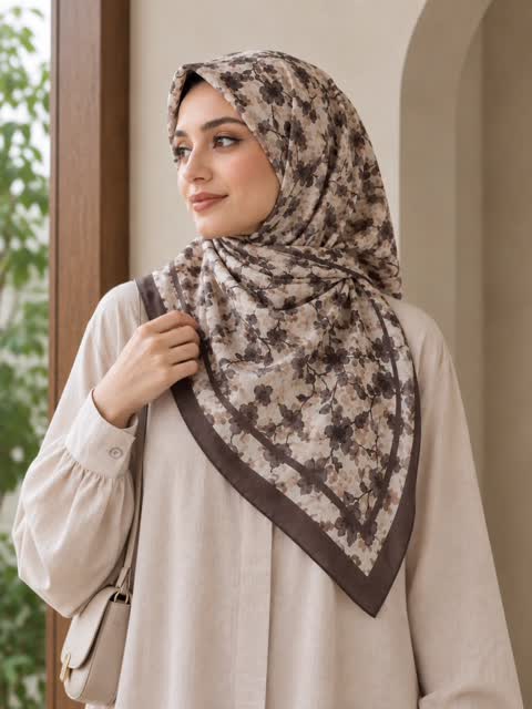 روسری زنانه نخی طرح گل قواره 95