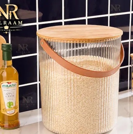سطل برنج شیاردار 12 لیتری درب چوبی لیمون کد 2455