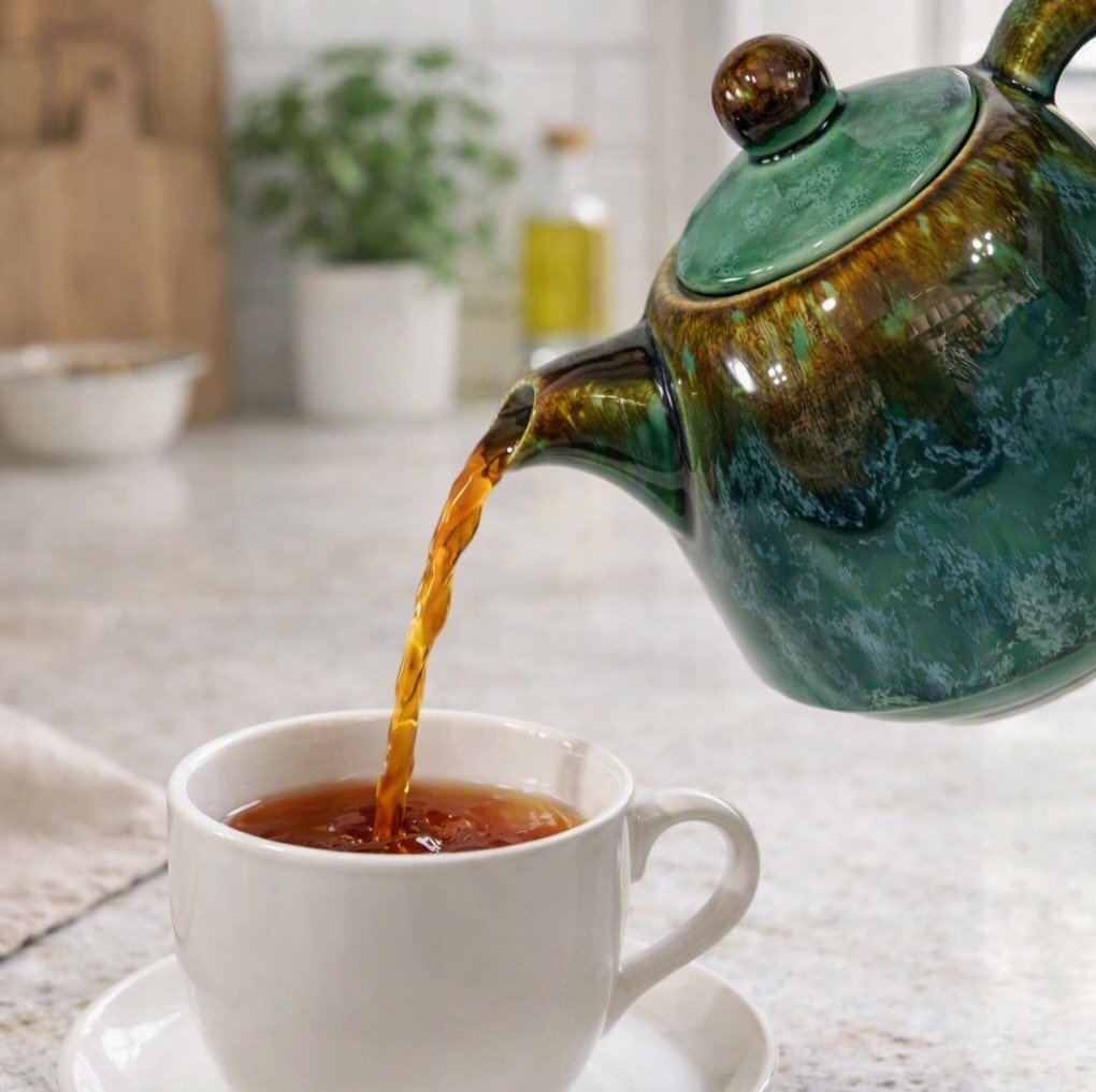 قوری سفالی سبز طرح شره ای
