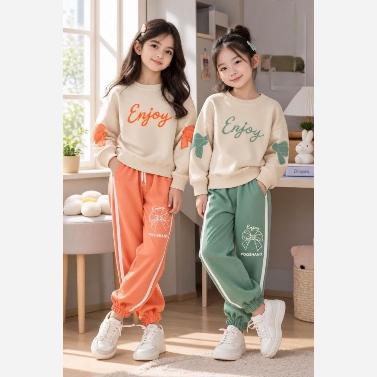 لباس بچگانه بلوز شلوار پنبه لاکرا سایز 45 تا60 طرحenjoy