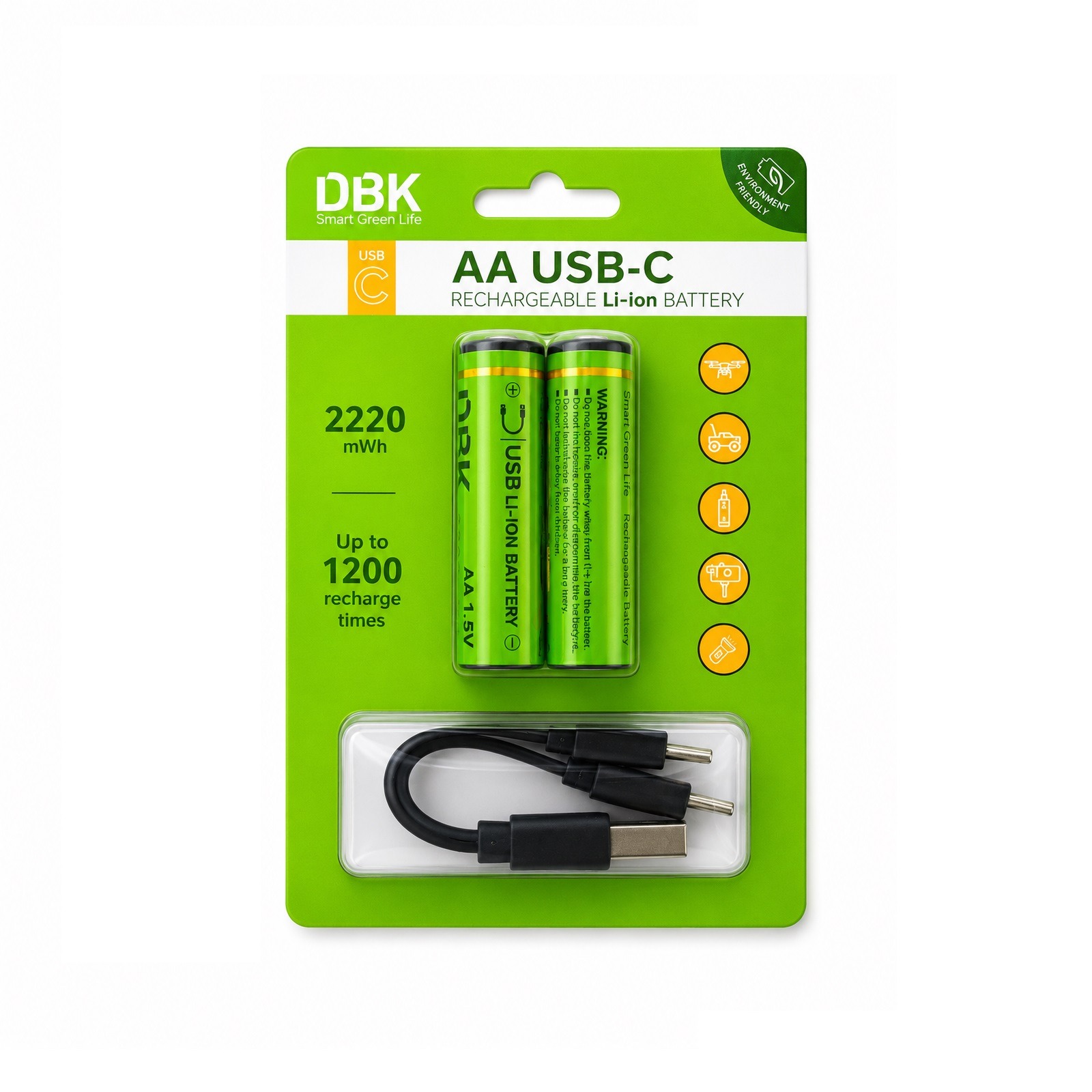 باتری شارژی - سوکت خور Type-c - قلمی - 1.5 ولت - برند DBK 