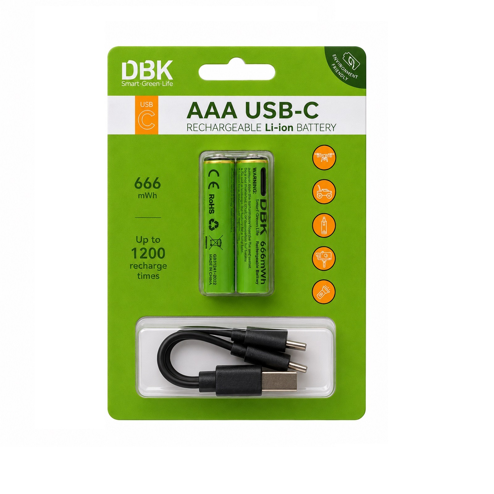 باتری شارژی - سوکت خور Type-c - نیم قلمی - 1.5 ولت - برند DBK 