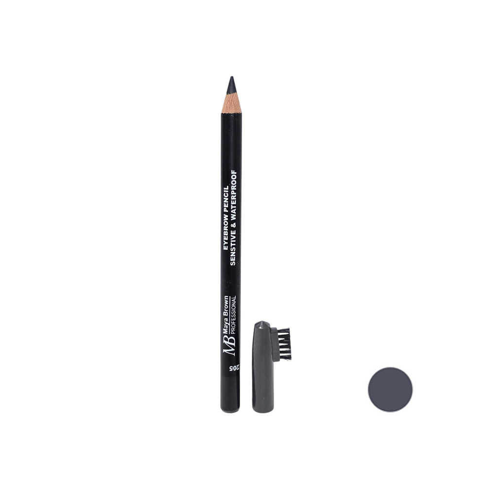 مداد ابرو چوبی برس دار مایا براون مدل SENSTIVE 038 WATERPROOF شماره 205 رنگ دودی تیره