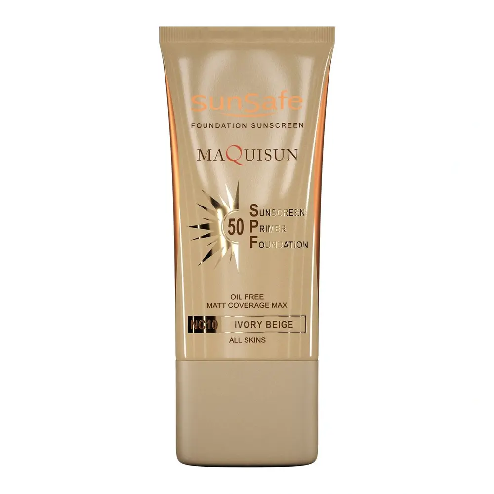 ضد آفتاب کرم پودری و پرایمری مکیسان SPF 50 سان سیف بژ عاجی NC10