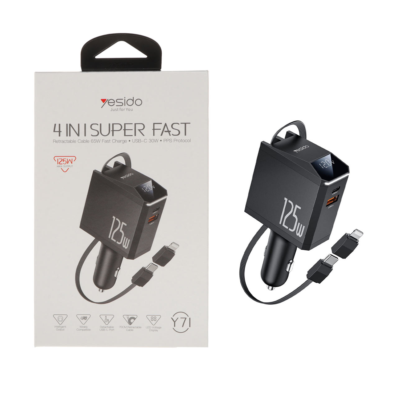 شارژر فندکی PD و فست شارژ سه پورت Yesido مدل Y71 125W- مشکی (گارانتی 18 ماه تعویض نیکان همراه)