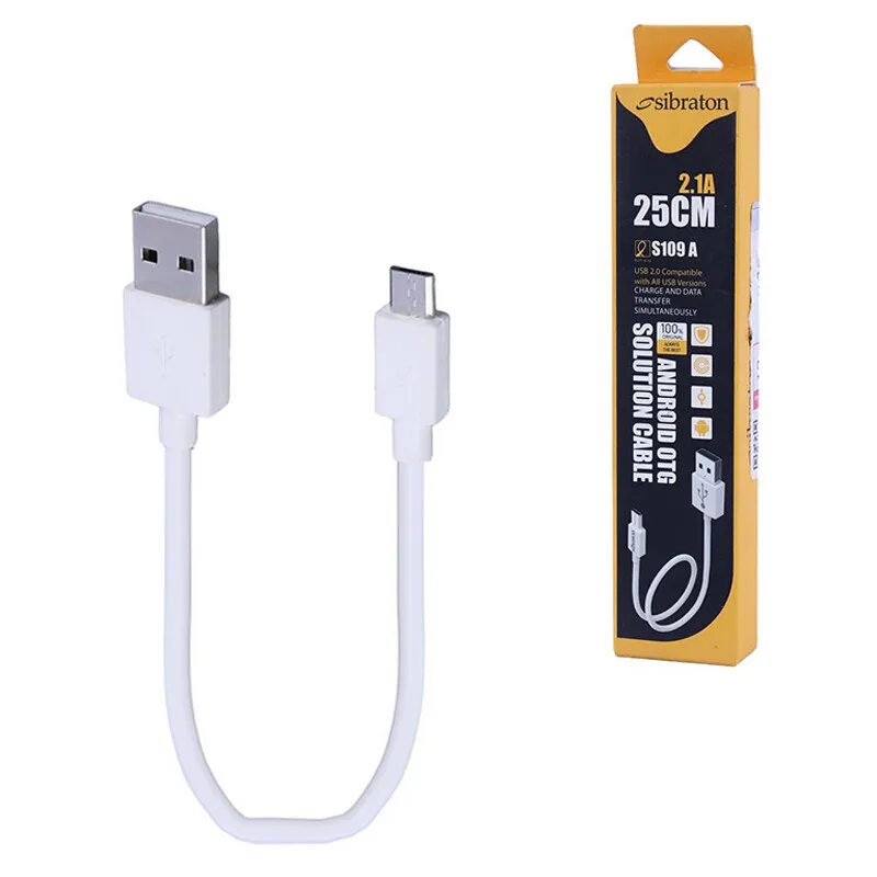 کابل کوتاه میکرو یو اس بی 2.1 آمپر سیبراتون S109A طول 25 سانتی متر