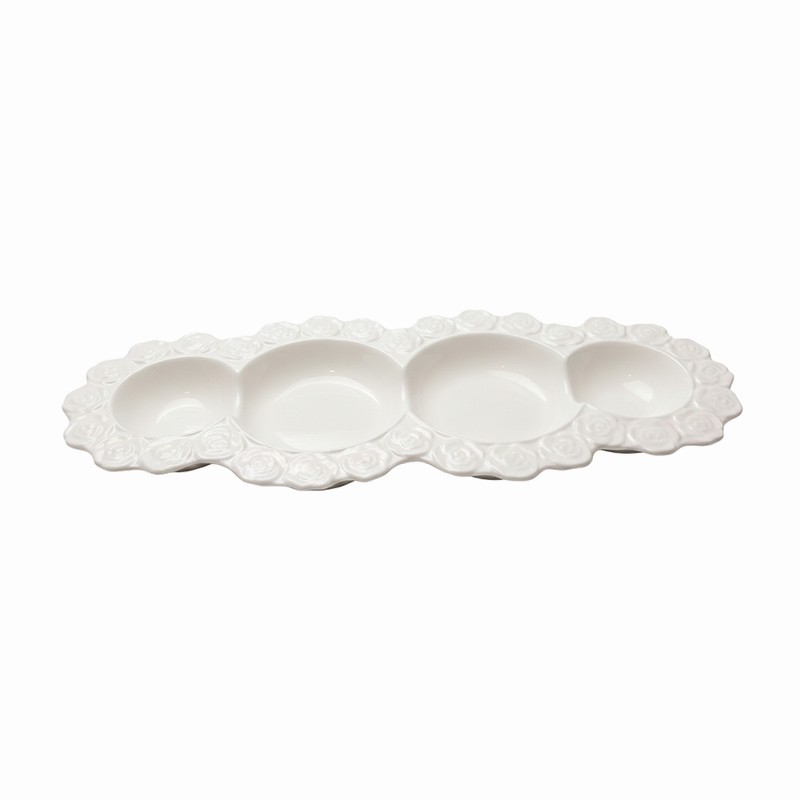 ظرف سرو چهارخانه سرامیکی طرح گل مدل plate-04 ضدلکه، مناسب سرو آجیل و تنقلات تفکیک شده، ابعاد 18 44 سانتی متر، شستشو ب...جدید