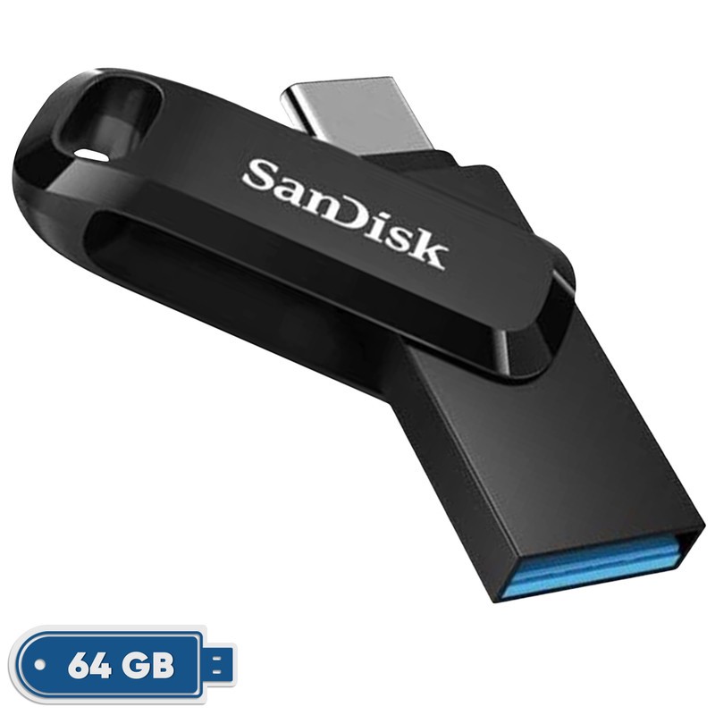 فلش مموری سن دیسک 64 گیگابایت مدل Ultra Dual Drive Go با دو رابط USB Type-C و USB Type-A، استاندارد USB 3.2 Gen1، طرا...