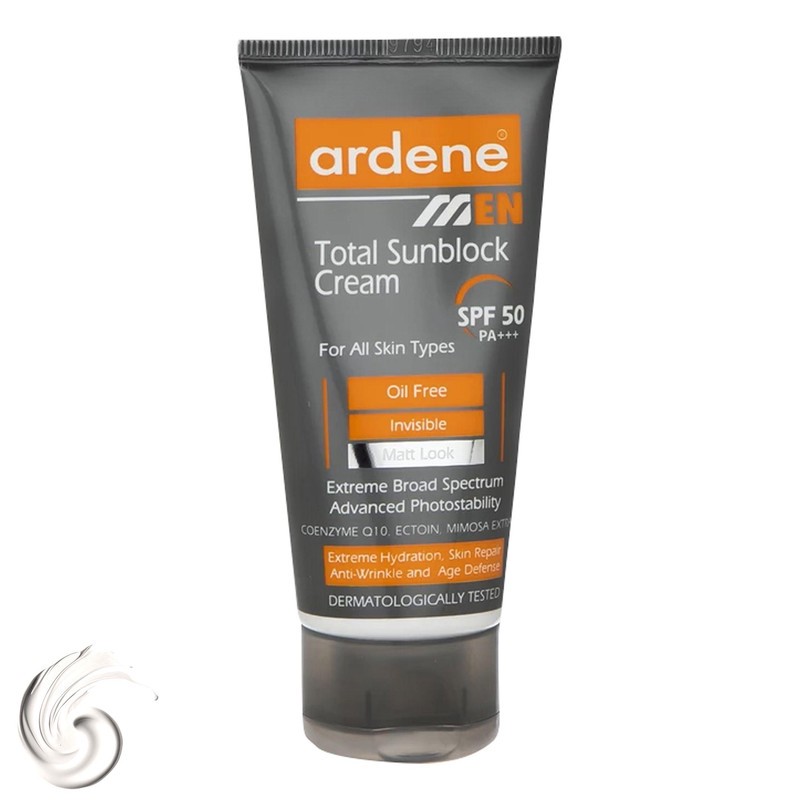 کرم ضدآفتاب بی رنگ آردن SPF50 مدل Total Sun Block مناسب انواع پوست وزن 50 گرم
