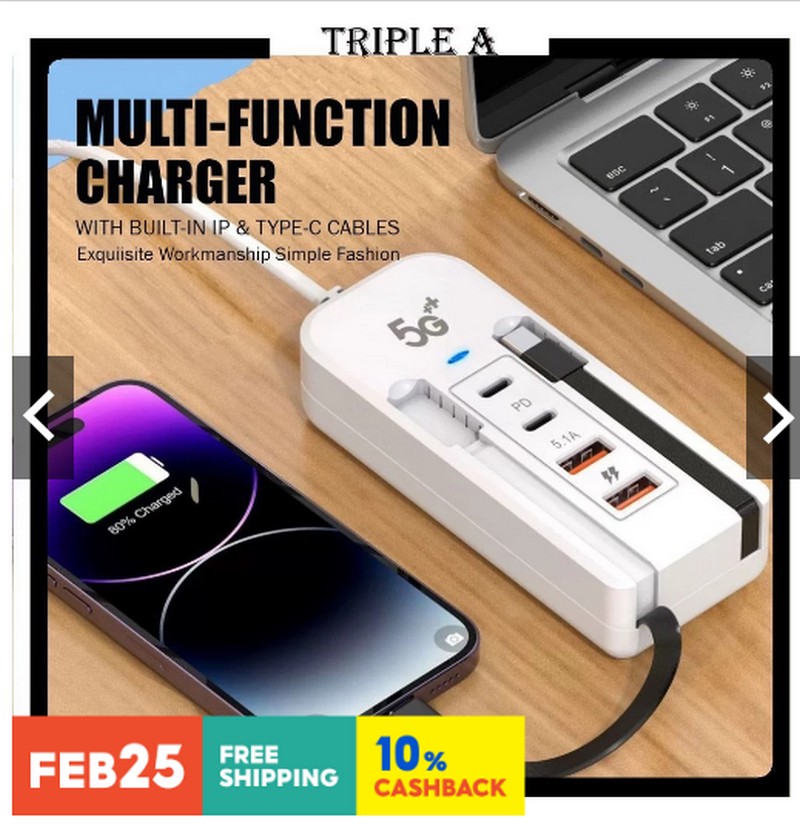 آداپتور چندگانه شارژ سریع 5.1 آمپری مدل TRIPLE A