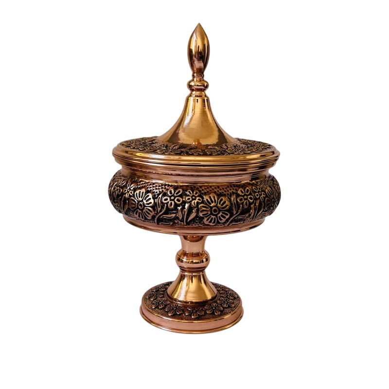 شکلات خوری مسی تک پایه در دار قلم زنی غزل گل کد ZH431.3