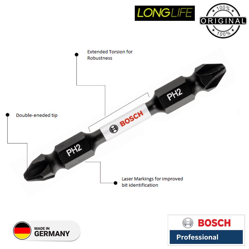 سری پیچ گوشتی شارژی بوش مدل فوق حرفه ای TORSION ZONE Professional کد 344-522-608-2 مجموعه 8 عددی