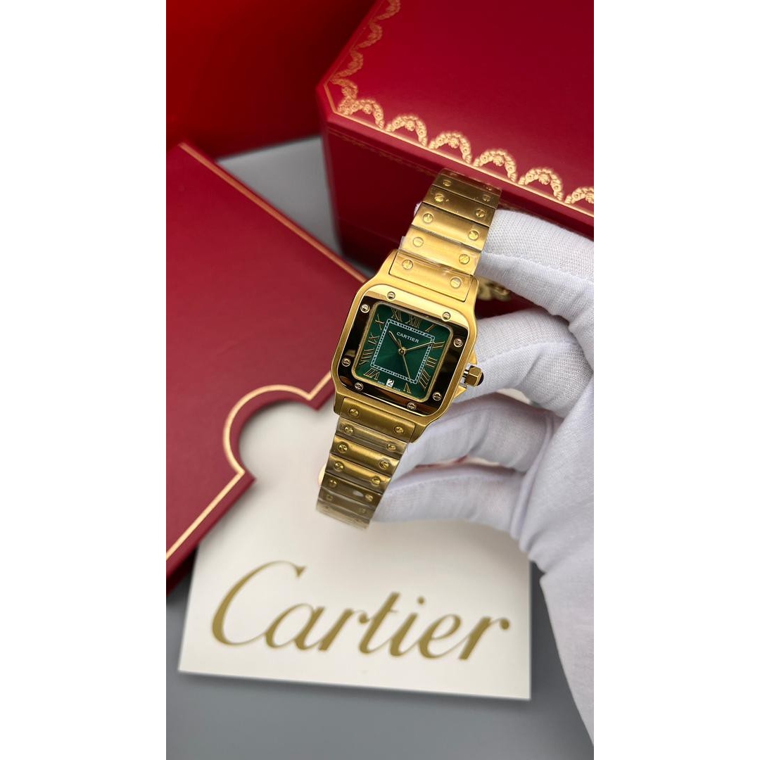ساعت مچی کارتیه سانتوس Cartier Santos طلایی صفحه سبز