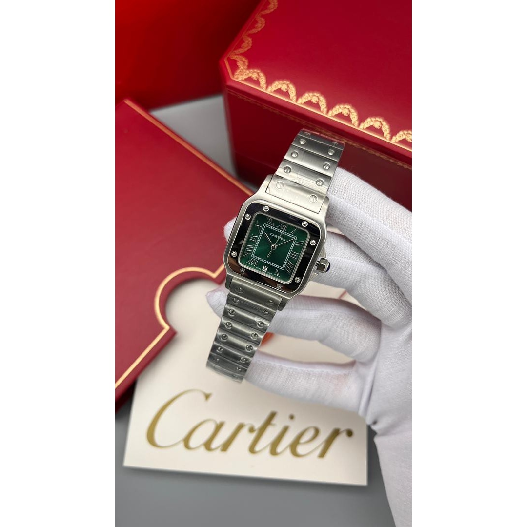 ساعت مچی کارتیه سانتوس Cartier Santos نقره ای صفحه سبز