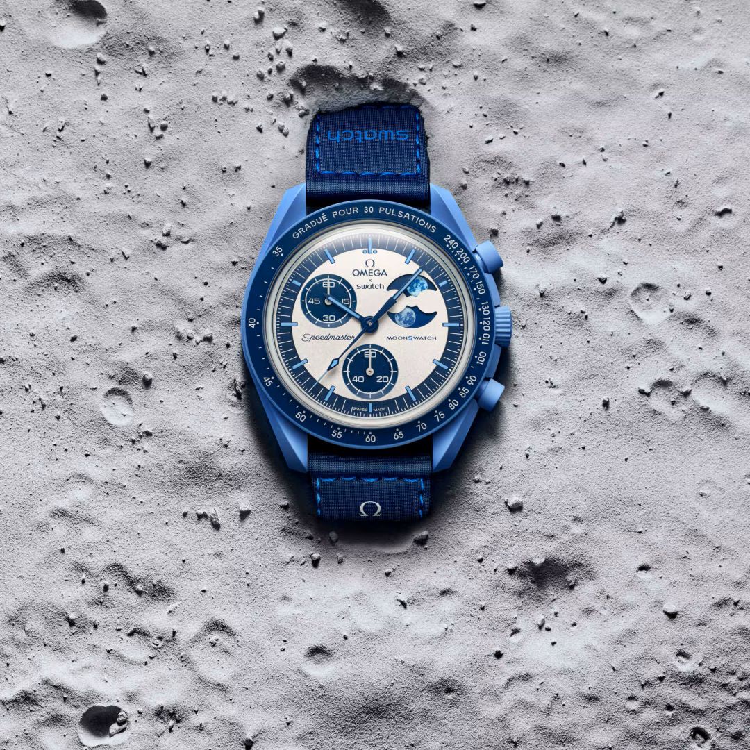 ساعت مچی امگا سواچ میشن تو د سوپر بلو مون فیز Omega x Swatch Mission to the Super Blue Moonphase سرمه ای صفحه نقره ای...