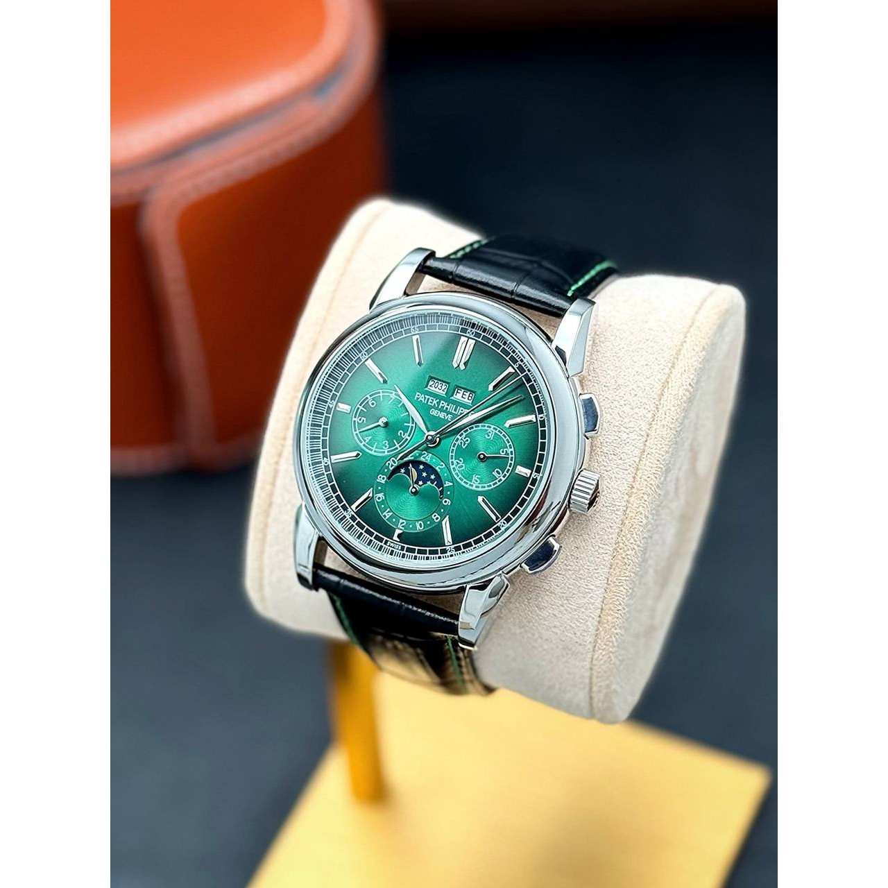 ساعت مچی پتک فیلیپ تقویم دائمی Patek Philippe Perpetual Calendar نقره ای صفحه سبز