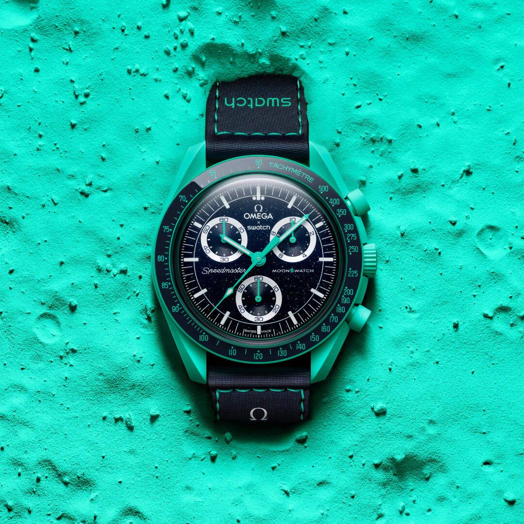 ساعت مچی امگا سواچ میشن آن ارث پولار لایتس Omega x Swatch Mission on Earth Polar Lights فیروزه ای صفحه سرمه ای