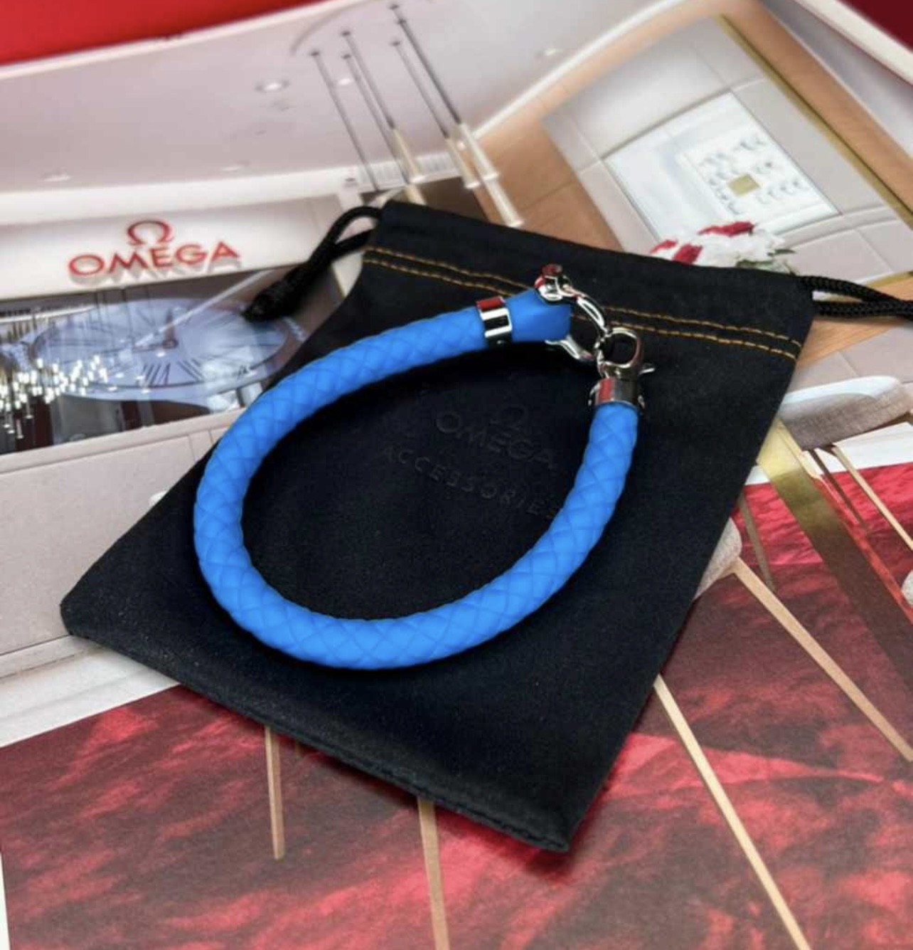 دستبند امگا Omega Bracelet رابر آبی روشن
