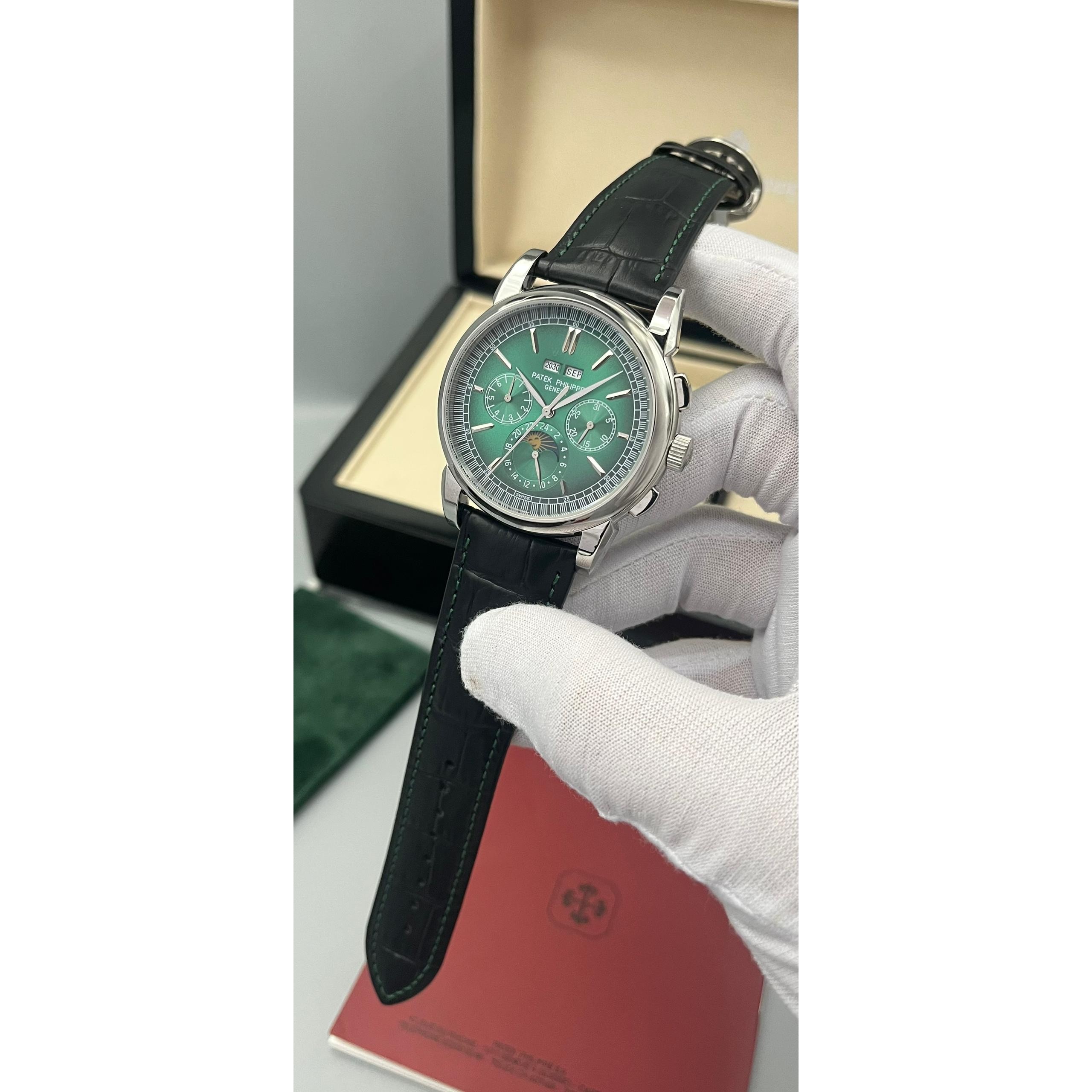 ساعت مچی پتک فیلیپ تقویم دائمی Patek Philippe Perpetual Calendar نقره ای صفحه سبز
