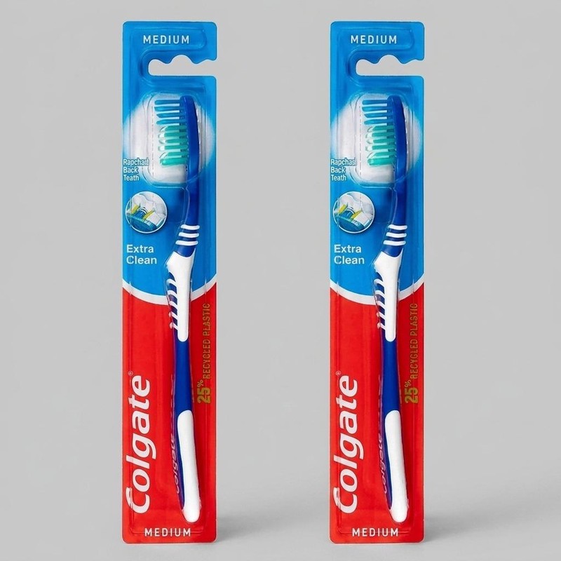 مسواک کلگیت مدل Extra Clean با برس متوسط مناسب برای انواع دندان ها بسته 2 عددی