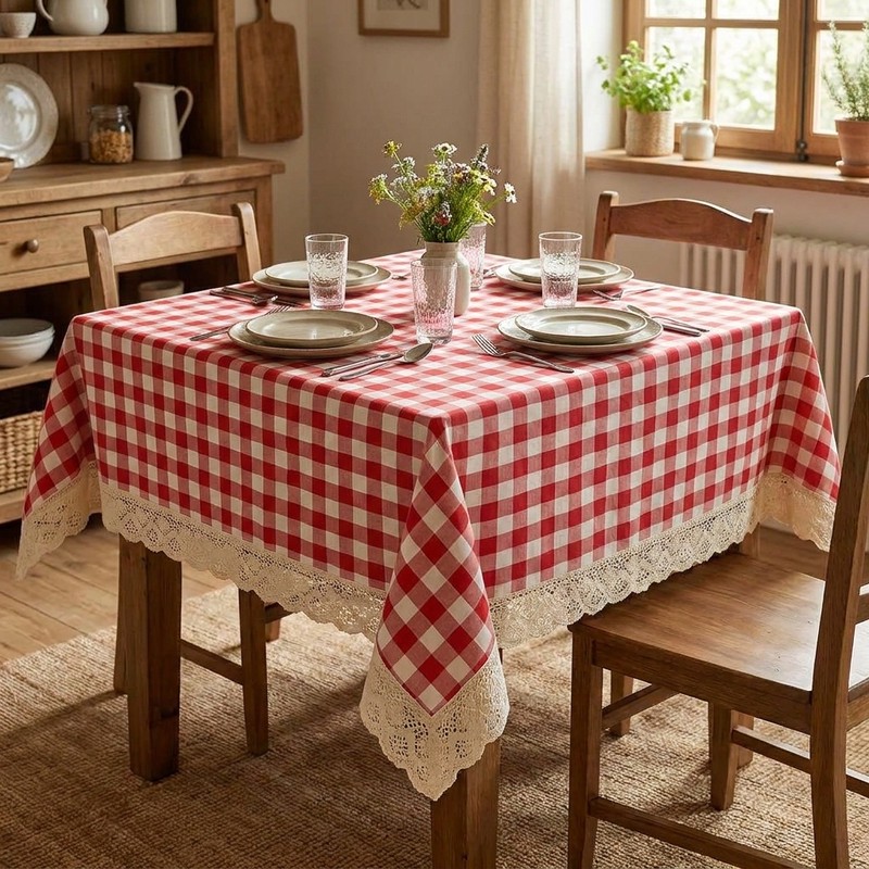 رومیزی مدل چهارخونه 55 سایز 120x150 سانتی متر