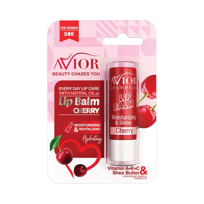 بالم لب اویور مدل cherry با ویتامین A، C، E و شی باتر، مرطوب کننده و ترمیم کننده لب های خشک و آسیب دیده بدون پارابن