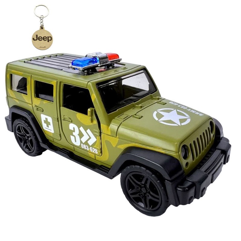 ماکت ماشین ناب سل مدل جیپ پلیس ارتشی فلزی چراغدار موزیکال JEEP POLICE به همراه جاسوییچی