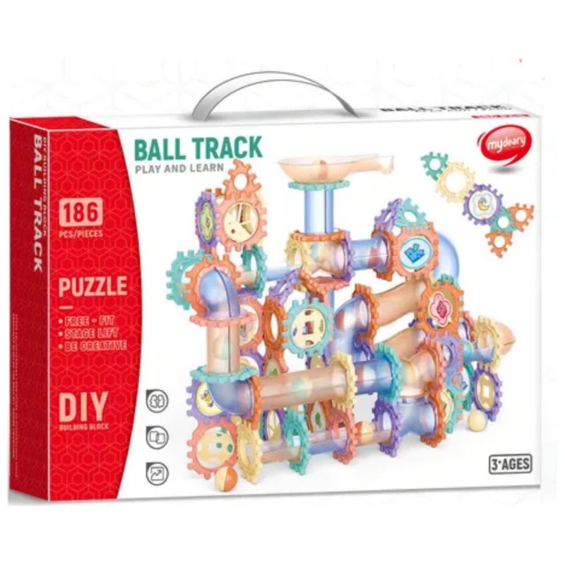 ساختنی 186 تکه ناب سل مدل پازل چرخ دنده مسیرگوی 186PCS PIECES PUZZLE BALL TRACK PLAY AND LEARN