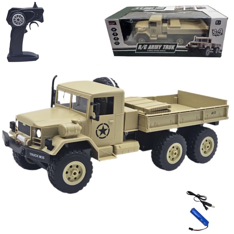 ماشین بازی کنترلی ناب سل مدل کامیون ارتشی شارژی فنری چراغدار MZ کد REMOTE CONTROL MZ R C ARMY TRUCK 2.4 GHZ SCALE 1 1...