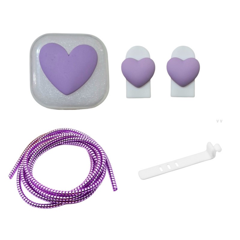 محافظ کابل طرح Heart مناسب برای گوشی موبایل اپل به همراه محافظ شارژر دیواری 20 وات مجموعه 5 عددی