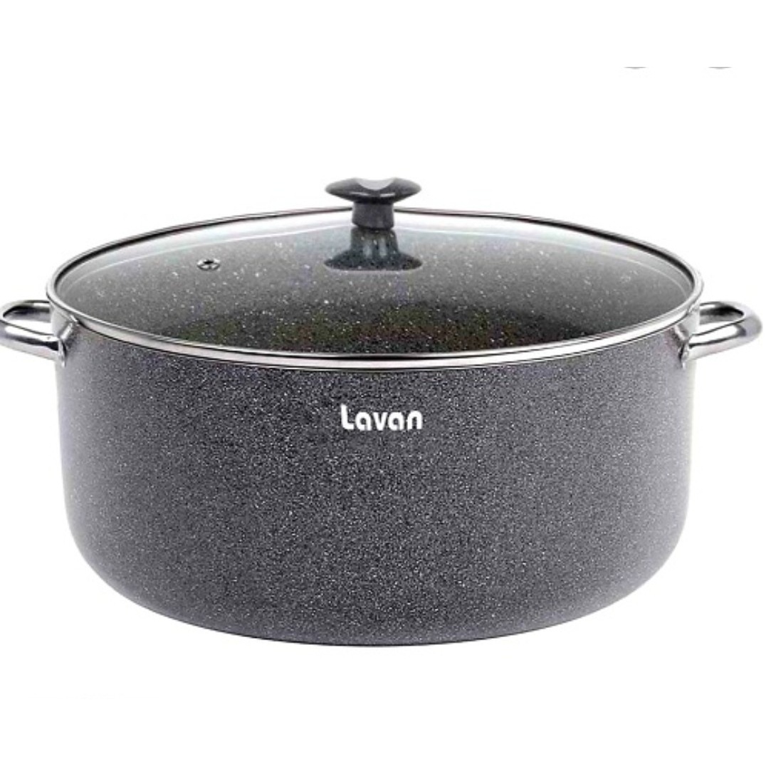 قابلمه 32 سانتی گرانیتی لاوان مدل تیتان طوسی دو دسته درب پیرکس (پسکرایه)