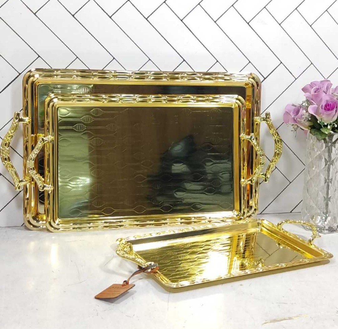 سینی استیل طلایی 3 تکه جرمکس جعبه مشکی (پسکرایه)