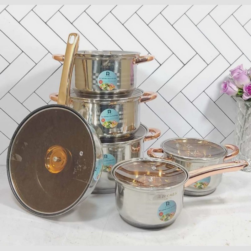 سرویس قابلمه زومبا ZB-1036 استیل دسته طلایی 12 پارچ (پسکرایه)