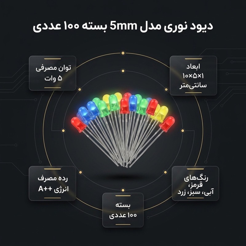 دیود نوری مدل 5mm بسته 100 عددی