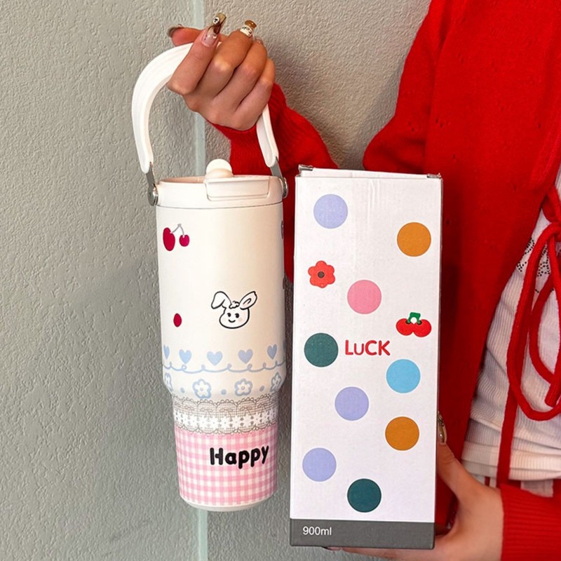 تراول ماگ مدل Happy با جنس استیل 316 و قابلیت حفظ دما تا 10 ساعت، ظرفیت 0.9 لیتر
