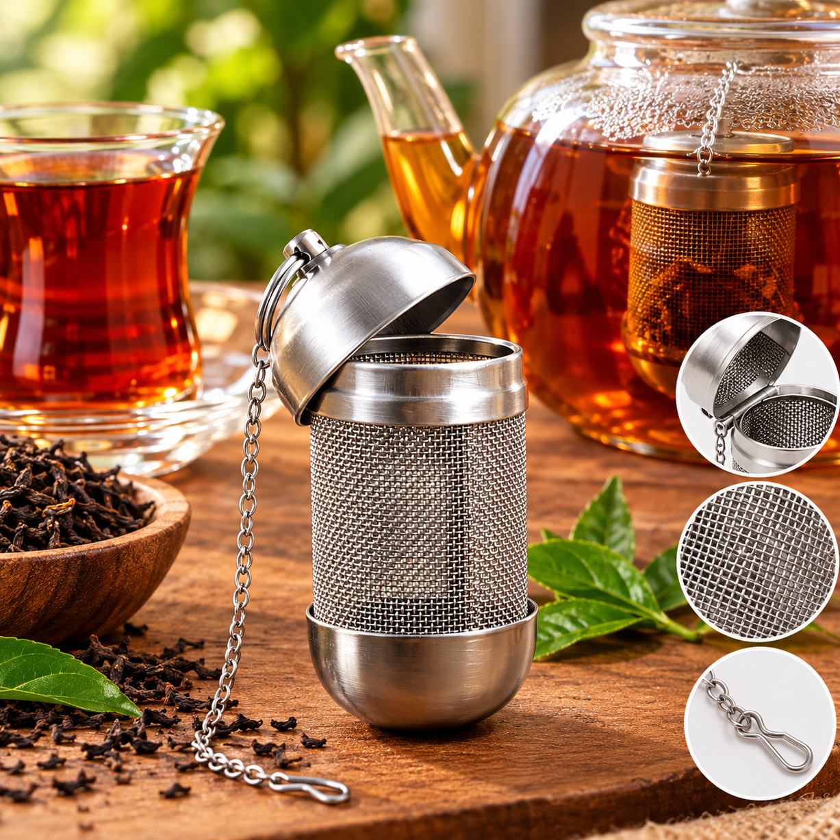 صافی چایی استوانه ای استیل 304 ضد زنگ صافی چایی محرمی صافی دمنوش و نوشیدنی داخل قوری تفاله گیر غذا و خورش جهیزیه کاربردی