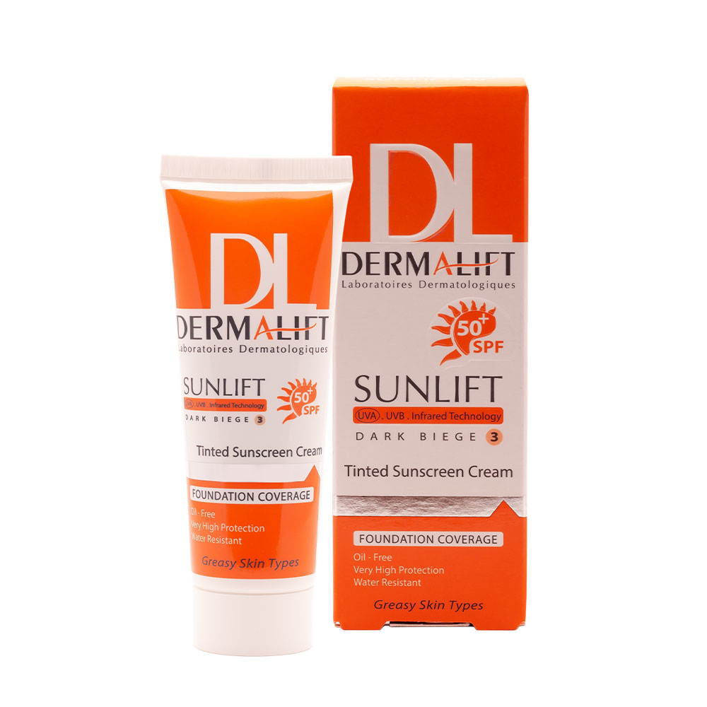 کرم ضد آفتاب رنگی SPF50 پوست چرب بژتیره درمالیفت 40 میلی لیتر