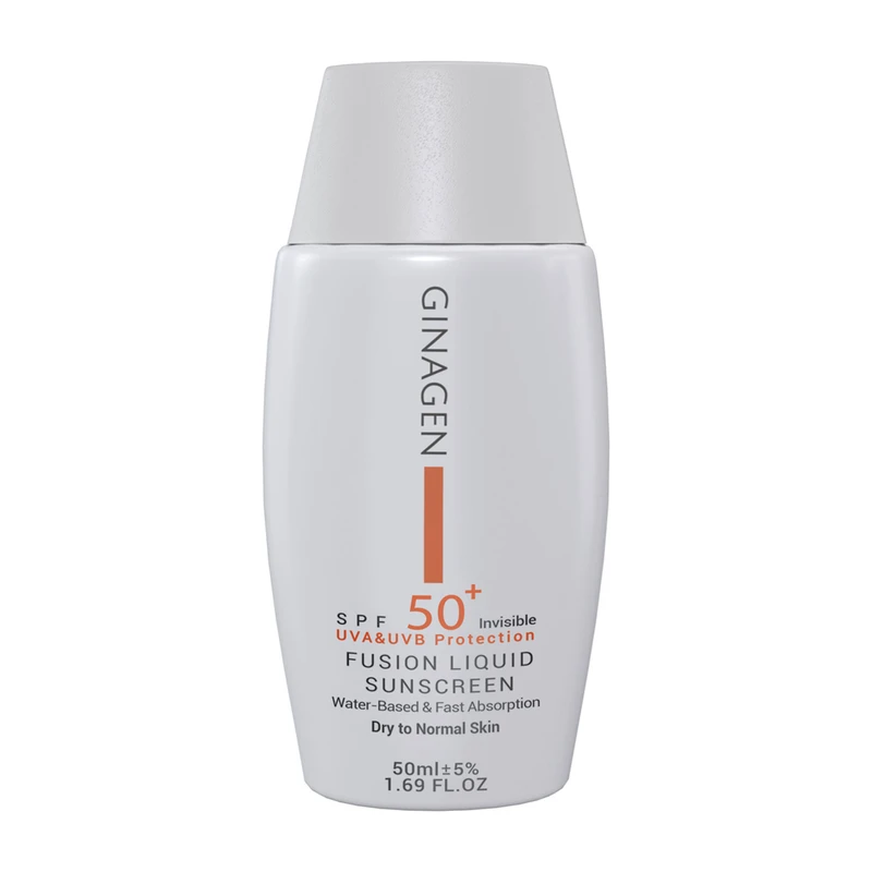 کرم ضد آفتاب بدون رنگ ژیناژن SPF 50 مدل Fusion Liquid مناسب پوستهای خشک و معمولی حجم 50 میلیلیتر