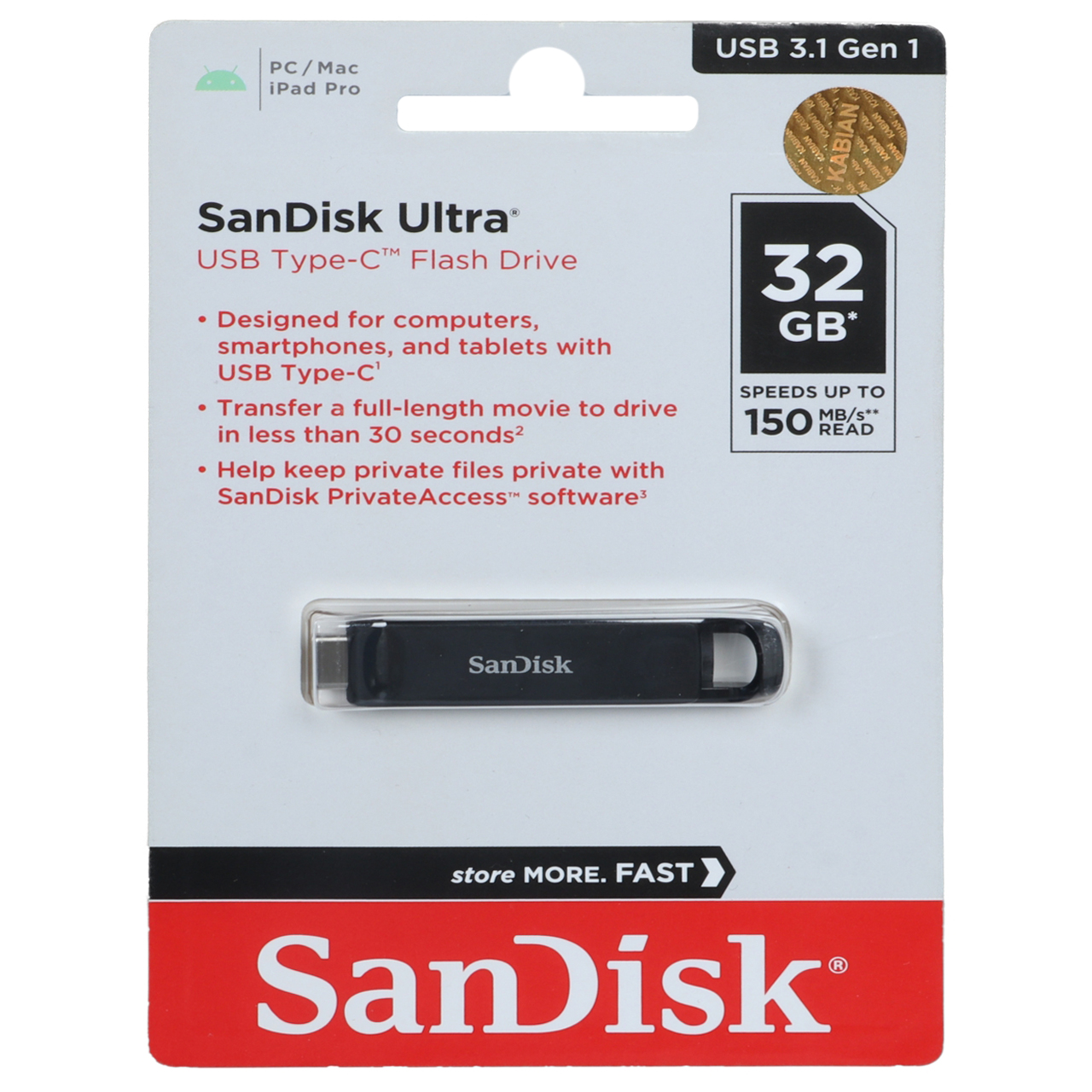 فلشفلش مموری SanDisk Type-C مدل Ultra ظرفیت 32GB - مشکی (گارانتی آسان سرویس)