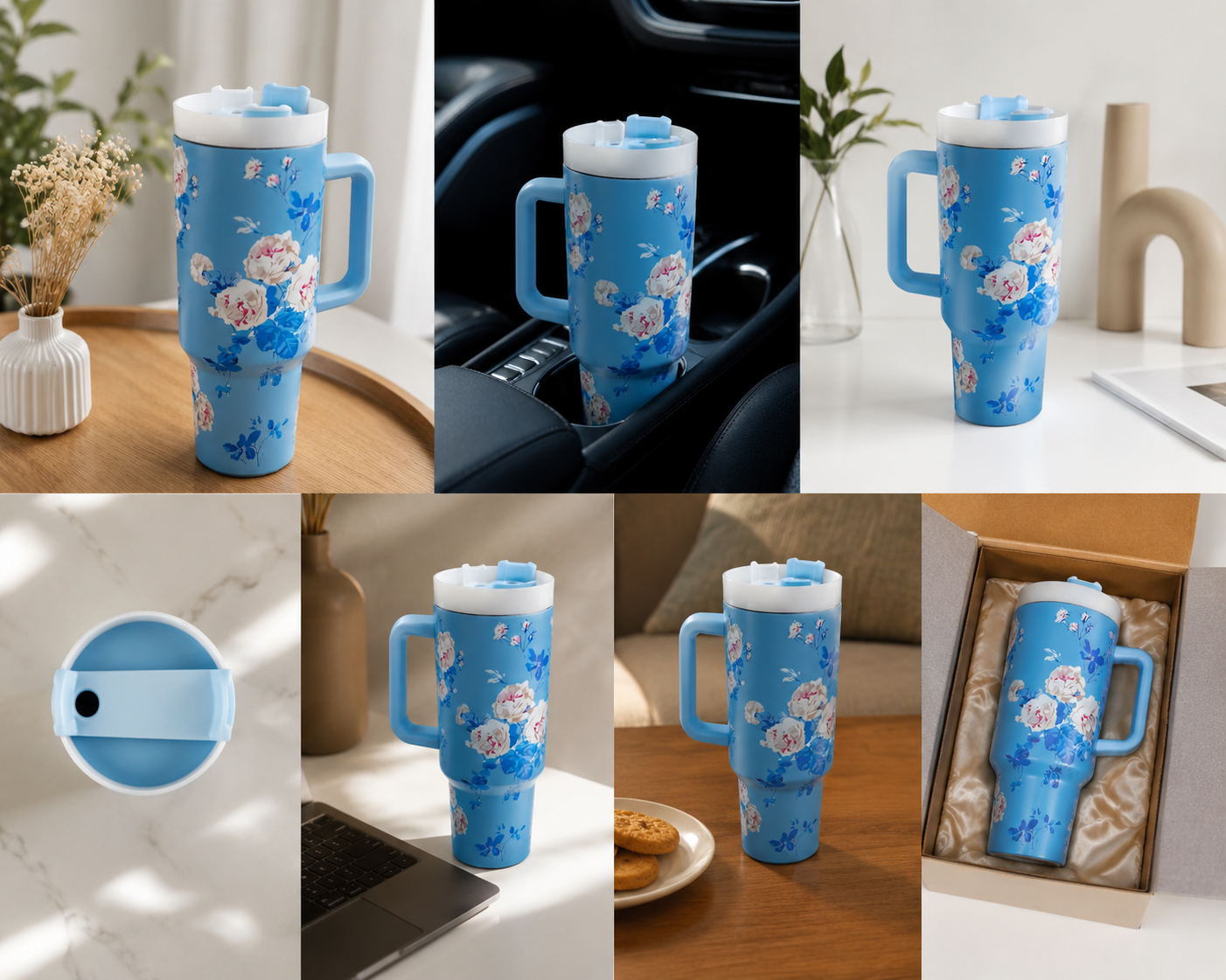 ماگ استنلی گلدار Quencher H2.O Tumbler دسته دار 1.18 لیتر غیراصل مدل 1