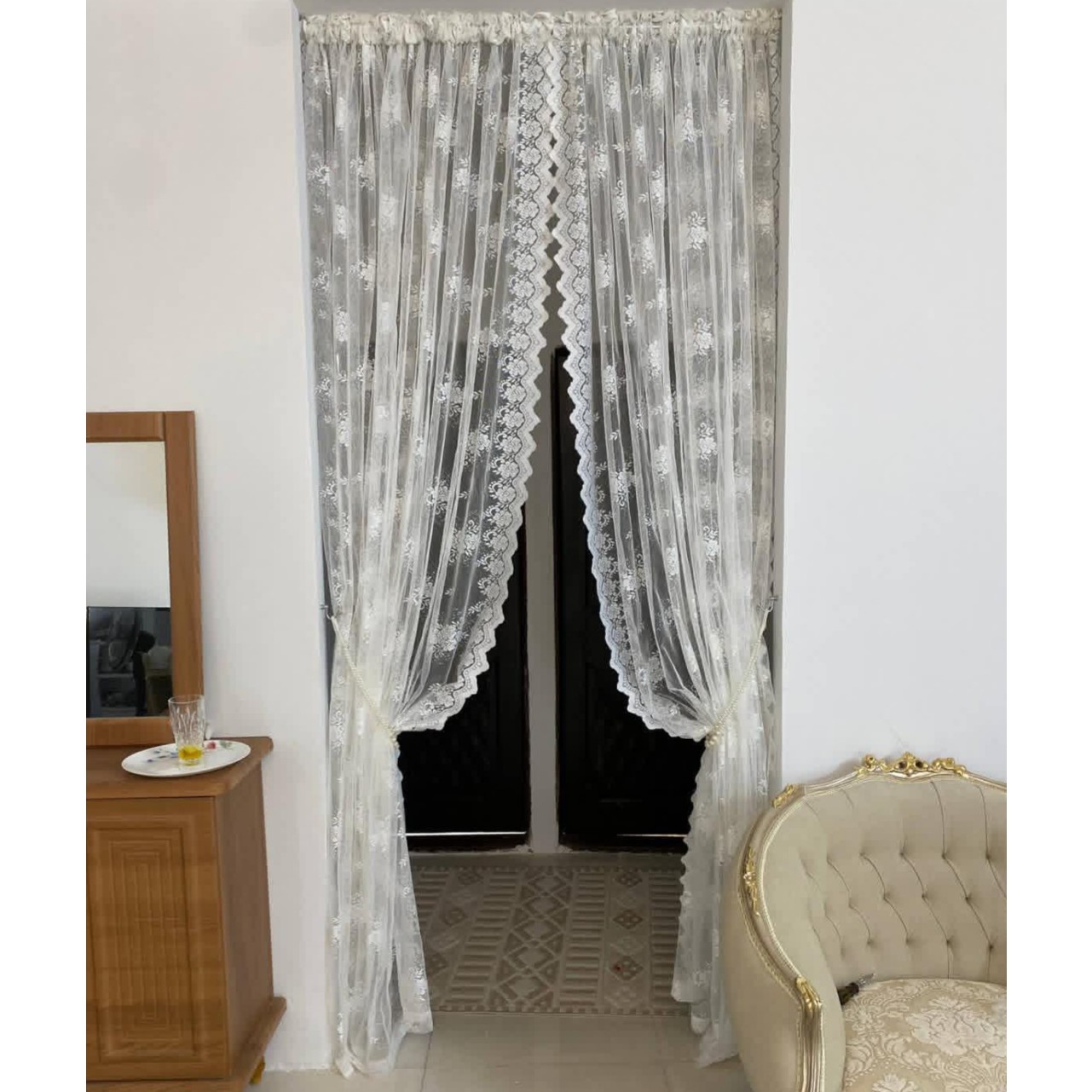 پرده تور ایکیا دولب حاشیه طرح باغ بهشت عرض 3