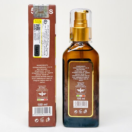 روغن آرگان حاوی پنج روغن کتان ، ماکادمیا ، باباسو ، بادام و روغن آرگان حجم 100 میل  مناسب برای انوع مو 