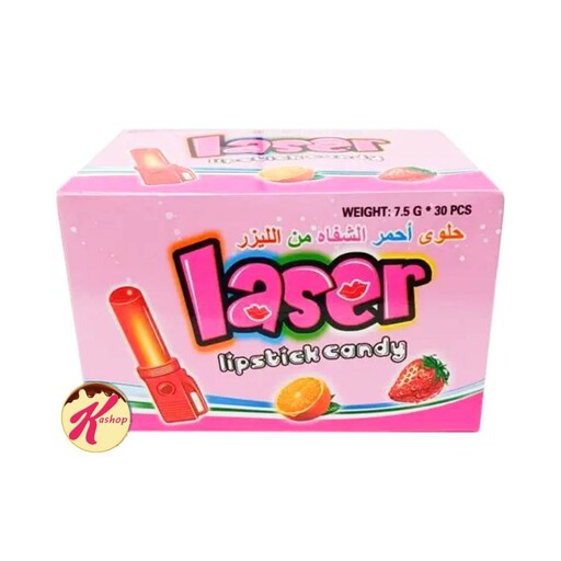 آبنبات چراغی رژلبی با طعم میوه باکس 30 عددی laser candy

