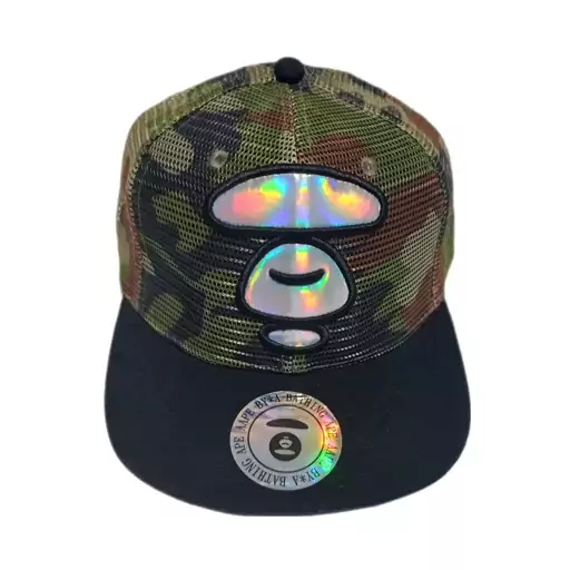 کلاه کپ مشکی سبز چریکی توری بیپ BAPE