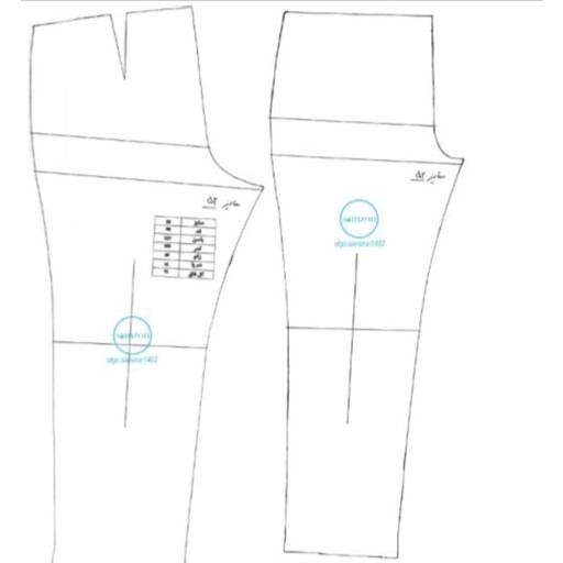 الگو شلوار ترک از سایز 36 تا 54 هر سایز بصورت مجزا با کاغذ سفید ضخیم 80 گرمی