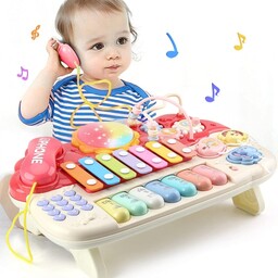 پیانو 6 کاره موزیکال و چراغدار آموزشی صورتی Electric Musical Piano Toy 