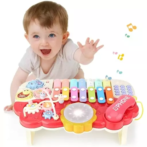 پیانو 6 کاره موزیکال و چراغدار آموزشی صورتی Electric Musical Piano Toy